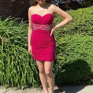 La Femme mesh wrap strapless bodycon mini dress